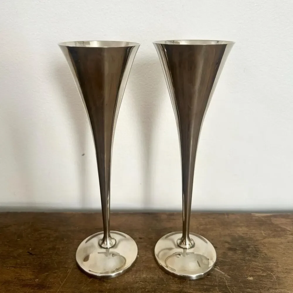 Mid Century Modern Silver Candlesticks ,Vintage MCM Silver Plated Candle Holders